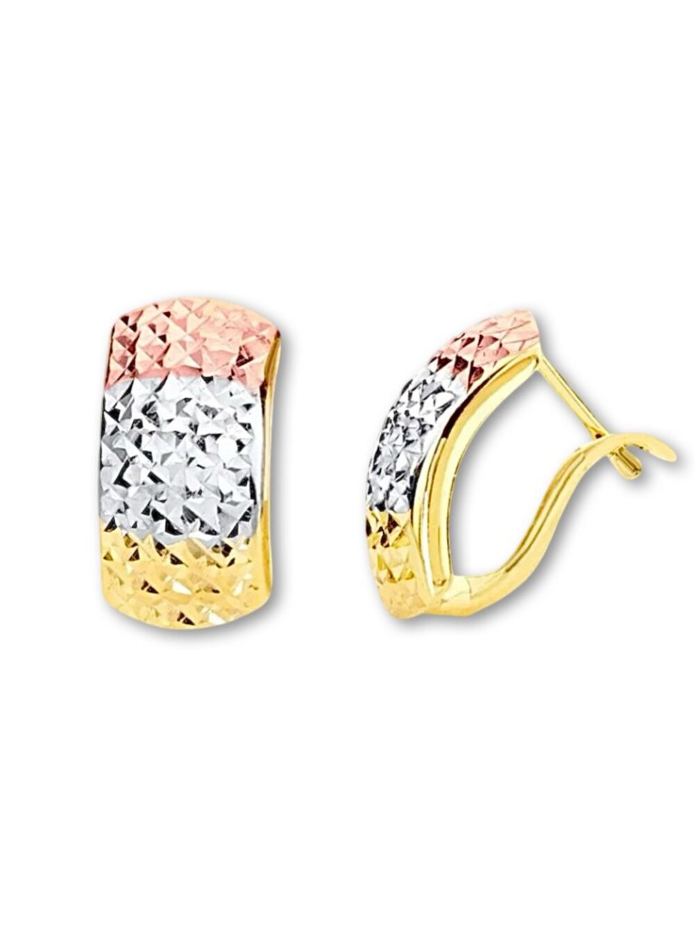 14K Gold Tri-Color Huggies Earrings | Dainty Fine Jewelry By Tehrani Jewelry